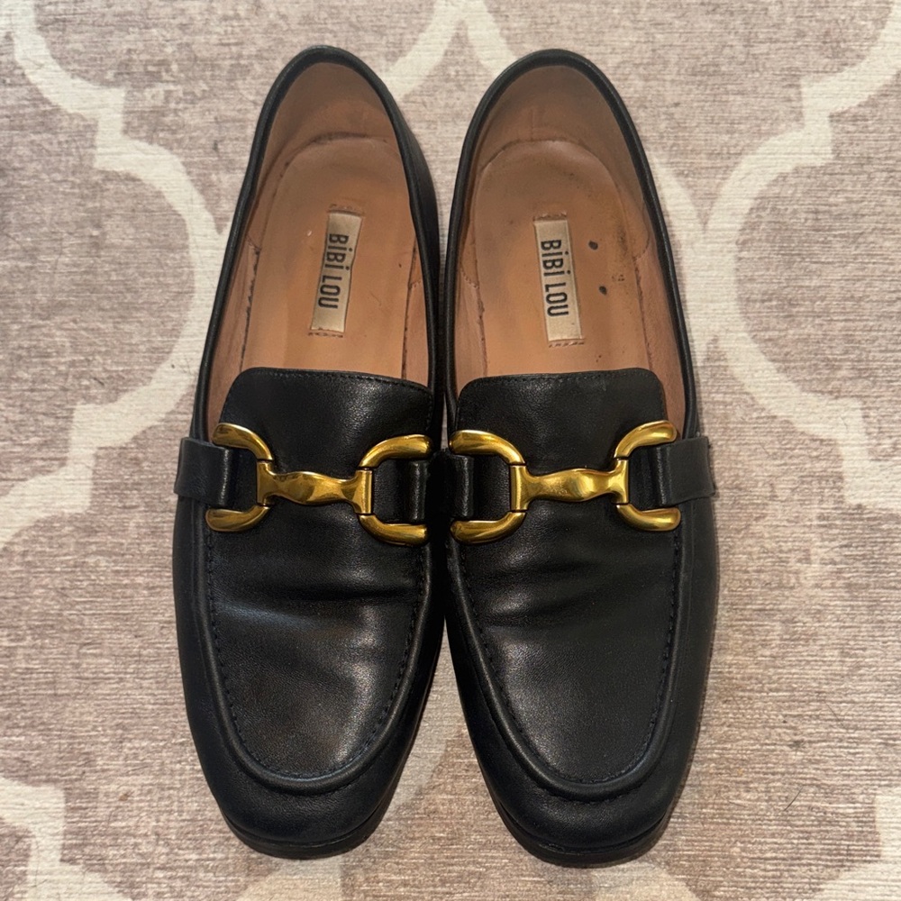 Black Loafers with Gold Accent